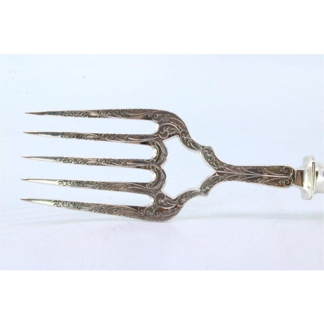 Metal Silver Fish Serving Fork with Reliefs and Crown For Sale - Image 7 of 9