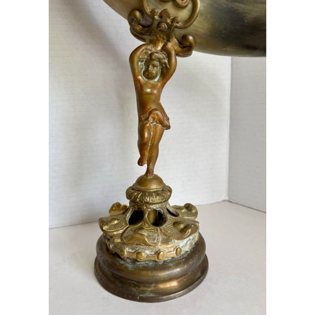 Pair of 19th C. Brass and Horn Cherub Trophy Beer Steins Mantel Cornucopias For Sale - Image 9 of 12