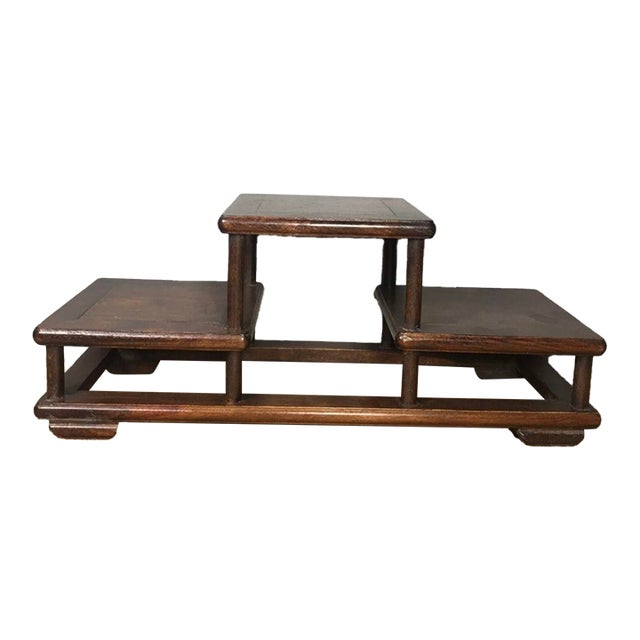 Vintage Chinese Huali Rosewood "Staggered" Tabletop Display Stand (Curio Shelf) For Sale