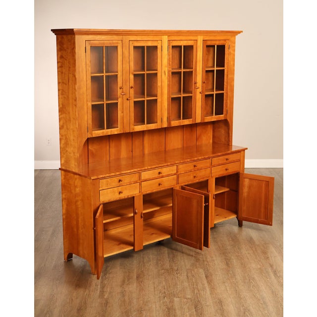 Late 20th Century Shaker Shoppe Cherry Stepback Cupboard With Glass Door Hutch For Sale - Image 5 of 18