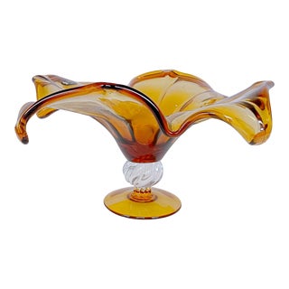 1990s Amber Petunia Murano Hand Blown Bowl For Sale