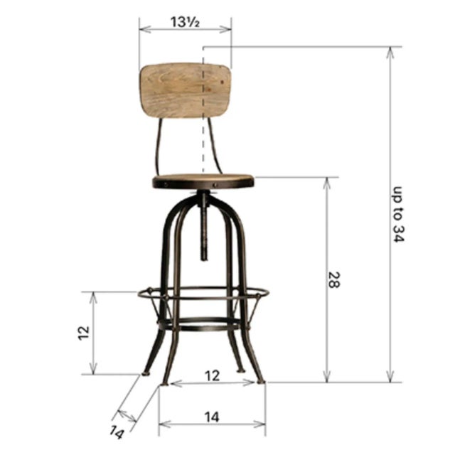 Farmhouse Wood & Iron Adjustable Stool W/ Seatback For Sale In Los Angeles - Image 6 of 6