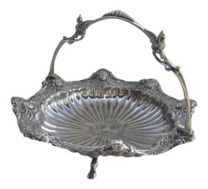 Silver Plate Swing-Handle Basket w/Medallions/Women's Faces with Hooved-Foot Griffin Handle circa 1890 American