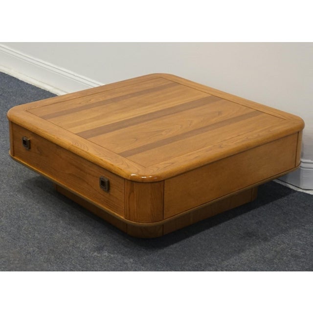 Mid-Century Modern High End Oak Retro MCM Mid Century Modern 38" Square Accent Storage Coffee Table For Sale - Image 3 of 12