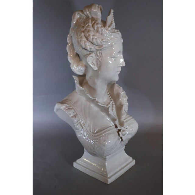 Large Italian White Crackle Glaze Porcelain Lady Bust Sculpture, 1970s , 23 Inches Tall For Sale - Image 4 of 10