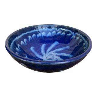 Vivid Cobalt Blue Glazed Vintage Serving Bowl For Sale