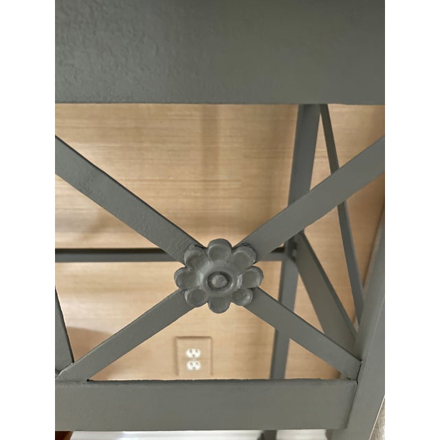 Grey Console Table With Geometric Latticework and Marble Top For Sale - Image 9 of 11