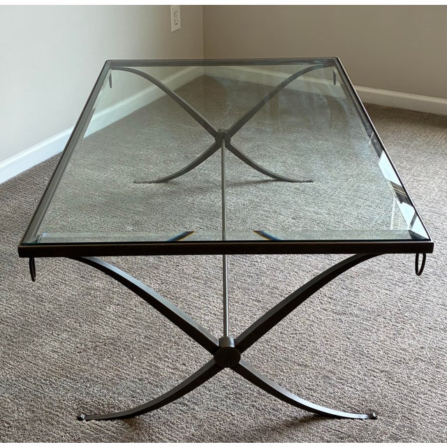 Late 20th Century Attributed to Barbara Barry for Baker Glass Top Coffee Table With Iron Base For Sale In Charlotte - Image 6 of 6