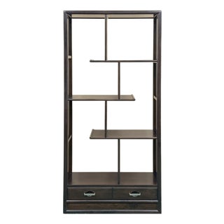 Asian Inspired Asymmetrical Dark Brown Shelving Display Cabinet Divider For Sale