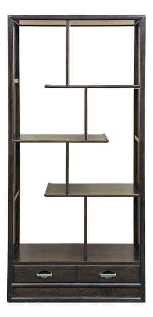 Asian Inspired Asymmetrical Dark Brown Shelving Display Cabinet Divider