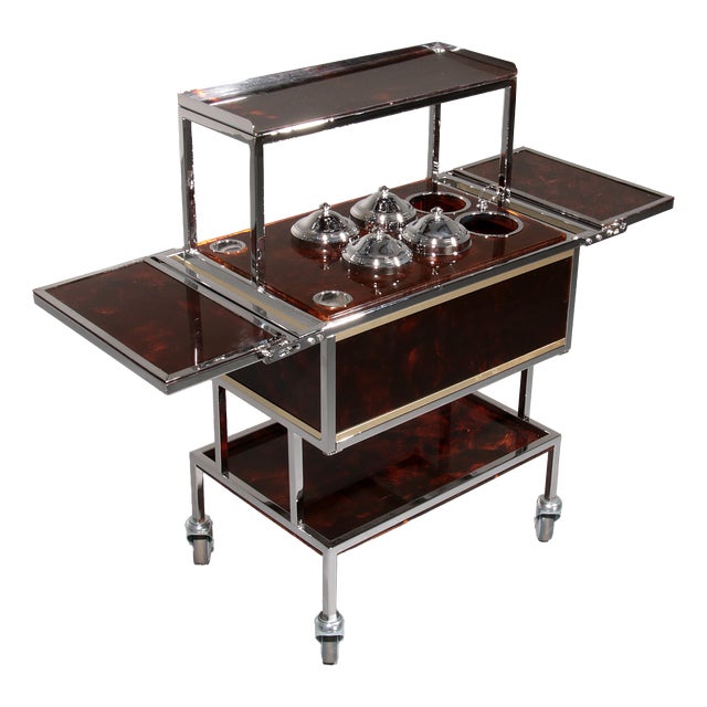 Italian Bar Car Trolley with Chrome and Faux Tortoise, 1960s For Sale