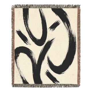 Black and Cream Abstract Woven Throw Blanket – 60 × 50 For Sale