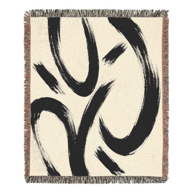 Black and Cream Abstract Woven Throw Blanket – 60 × 50 For Sale