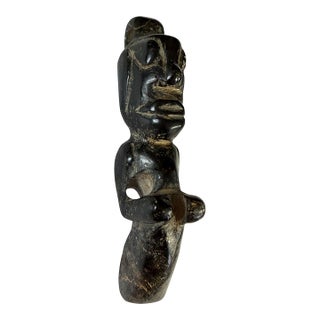HongShan Style Culture Black Carved Jade Primitive Figure 3.5" H For Sale