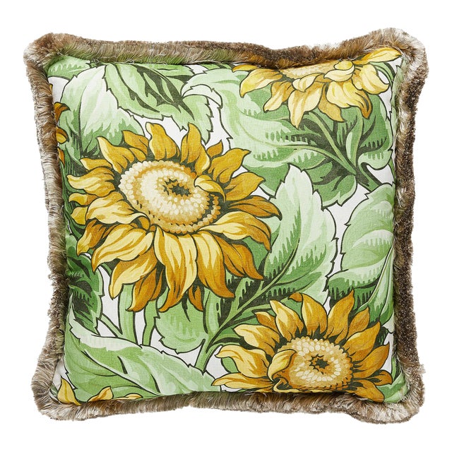 The House of Scalamandré Sunflower Print Square Pillow, Harvest For Sale