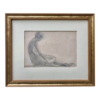 Vintage Drawing of a Seated Nude Woman by Robert Whitman For Sale