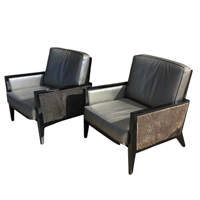 1990s Pair of Modern Black Lacquer Chairs With Fur Accent For Sale - Image 4 of 9