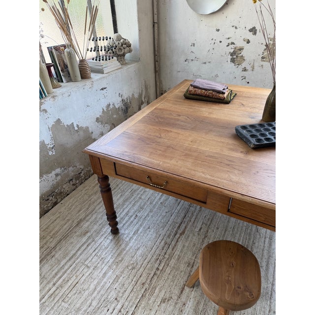 Large Oak Square Conference Table, 1950 For Sale - Image 12 of 18