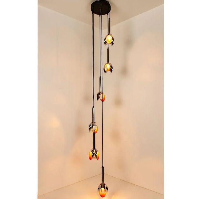 Cascade Fixture with Six Chrome and Orange Pendants in Raak Style, 1970s For Sale - Image 14 of 18