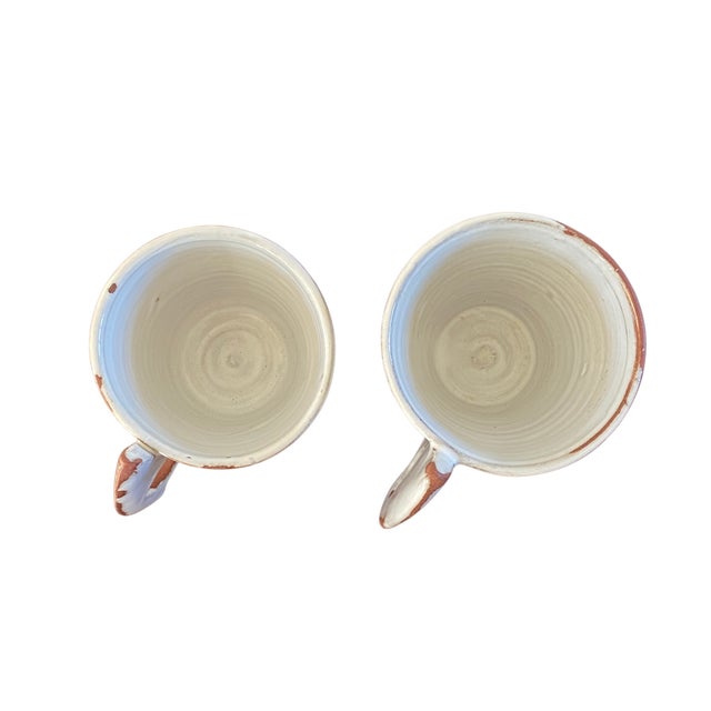 Pair of Studio Pottery Thumbhole Espresso Cups in White Glaze For Sale - Image 4 of 5