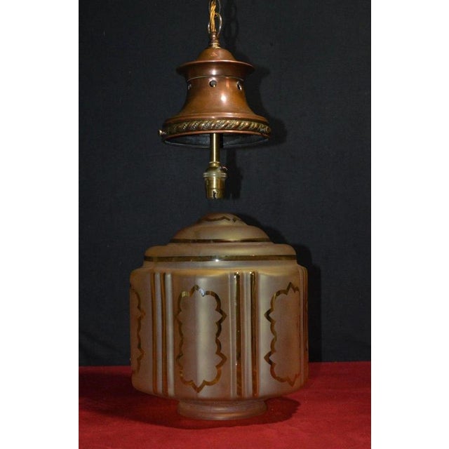 Antique Art Nouveau Flame Glass and Bronze Pendant Light, 1910 For Sale - Image 13 of 18