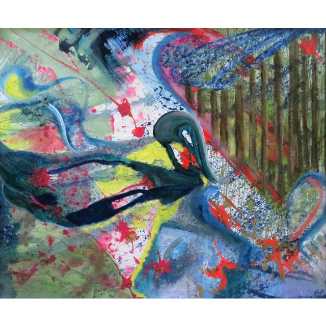 This is an eye-catching painting with duck. Mixed media on board. Abstract expressionist, signed Vernon Taylor and dated...