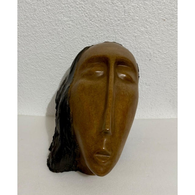 Brown Ruth Bloch, Large Bronze Sculpture Woman Head, After Modigliani, Ruth Bloch Israeli Artist, c.1990's For Sale - Image 8 of 18