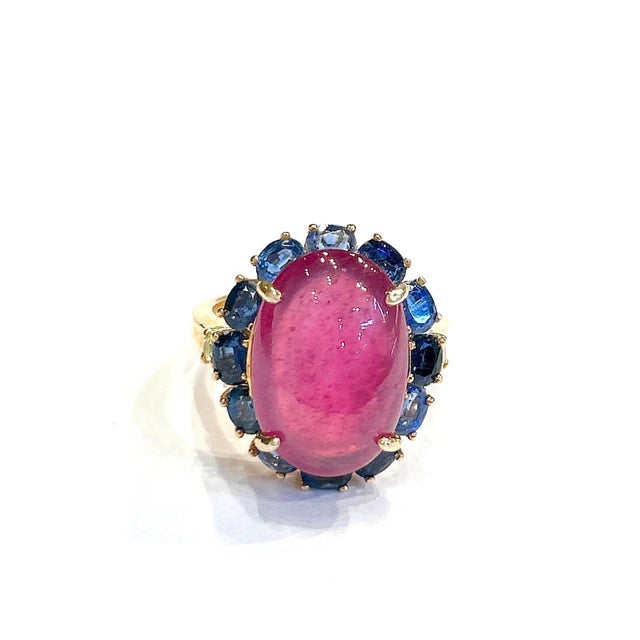 Early 21st Century Bochic "Orient" Red Ruby & Tanzanite Ring, Set 18K In Yellow Gold & Silver For Sale - Image 5 of 12