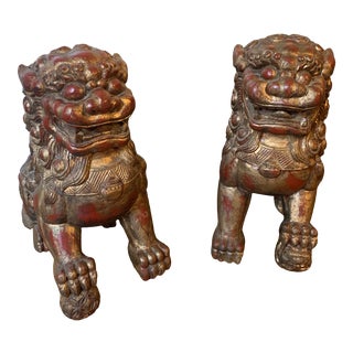 Antique Gilded Foo Lions - a Pair For Sale