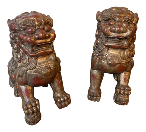 Antique Gilded Foo Lions - a Pair
