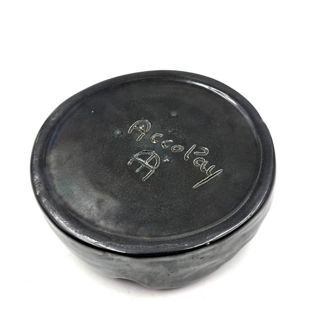 Ceramic Mid-Century Black Glazed Ceramic Ashtray, Accolay France 1960s For Sale - Image 7 of 11
