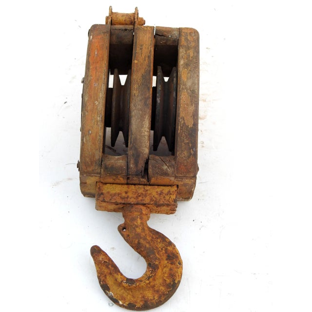 Wood 1980s Wooden Pulley, Double Rope Nautical Pulley For Sale - Image 7 of 7