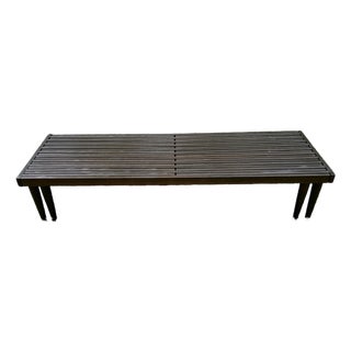Midcentury Expandable Slatted Wood Bench Attributed to John Keal for Brown Saltman For Sale