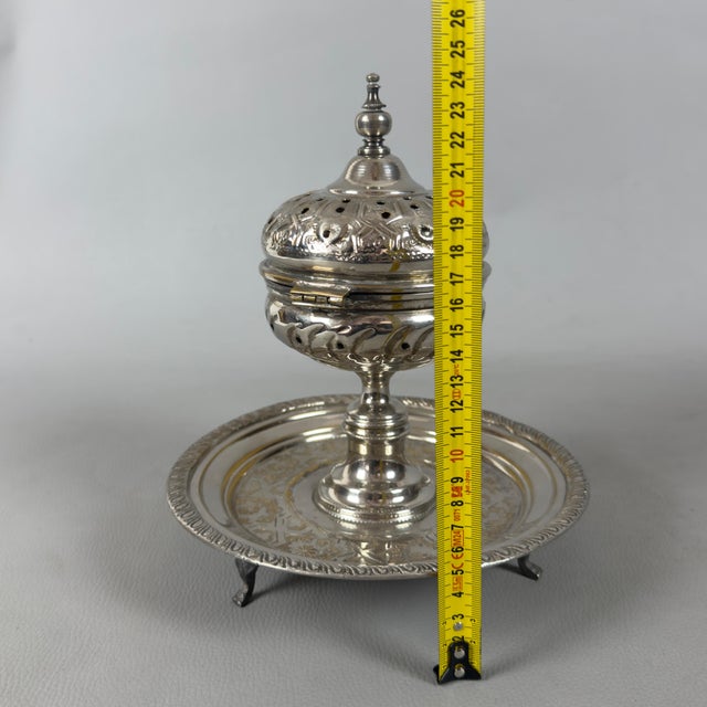Antique Arabic Silver-Plated Brass Mabkhara Censer, Fès, Morocco For Sale - Image 11 of 12