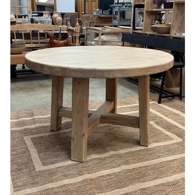 48" Round Reclaimed Elm Wood Dining Table by Adoorne For Sale - Image 4 of 5