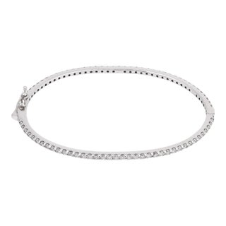Vintage 2.20 Carat Diamond 14k White Gold Bangle For Sale