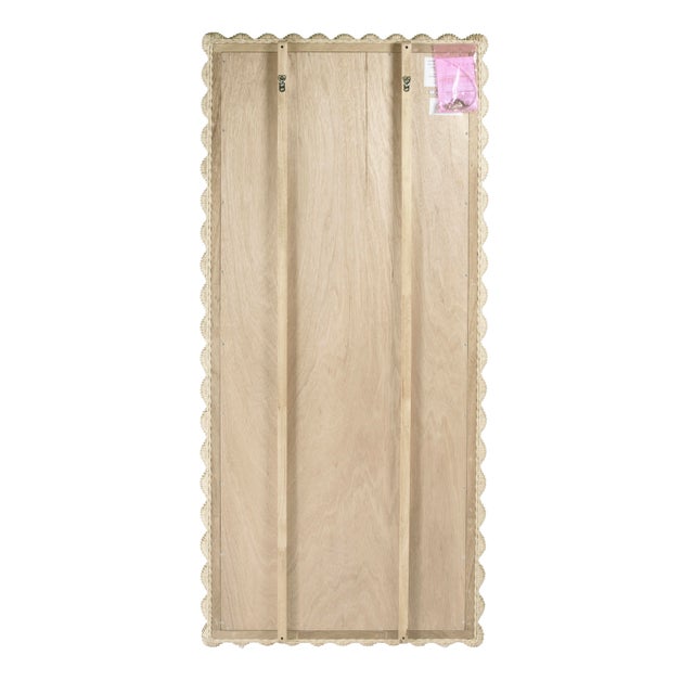 Wood Flora 32 in. W x 69.5 in. H Rectangular Scalloped Rattan Floor Mirror, Off-White For Sale - Image 7 of 8