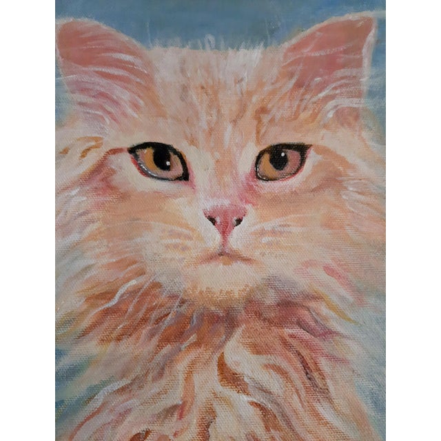 Judgy Kitty Cat Portrait Painting Signed For Sale - Image 9 of 9