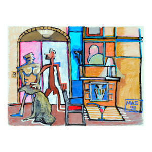Late 20th Century Abstract -- Two Figures and Interior by Michael Eggleston