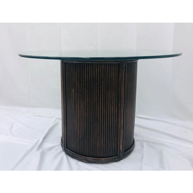 Mid-Century Modern Vintage Glass & Pencil Reed Rattan Base Table For Sale - Image 3 of 11
