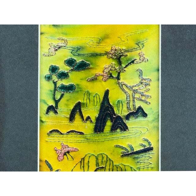 Vintage Yellow Scenery Embroidered Rectangular Framed Wall Art C For Sale In San Francisco - Image 6 of 13