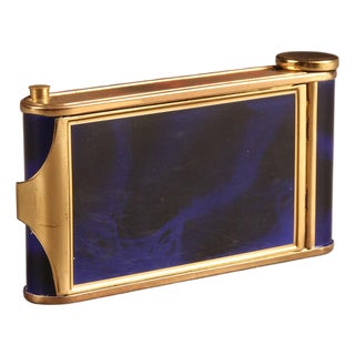 Circa 1920 Blue Enamel Musical Ladies Compact, Mechanical Music Box Playing “The Blue Danube” For Sale