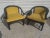 Pair of vintage Ming style Chin Hua Horseshoe lounge chairs by Century Furniture. These chairs have a luscious yellow...