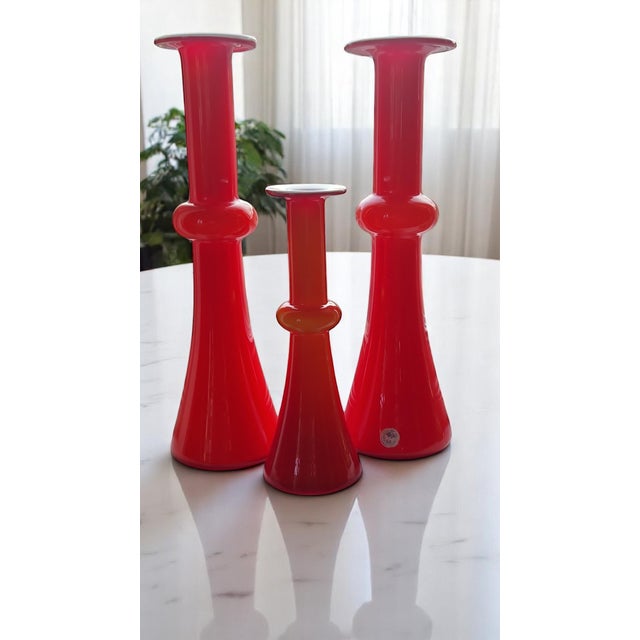 Carnaby Vase Set in Red Art Glass by Per Lütken for Holmegaard, 1960s, Set of 3 For Sale - Image 9 of 11