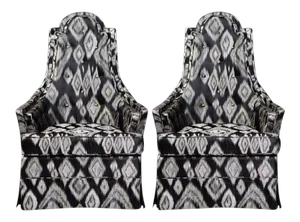 Pair of Hollywood Regency High Back Lounge Chairs in Silk Ikat