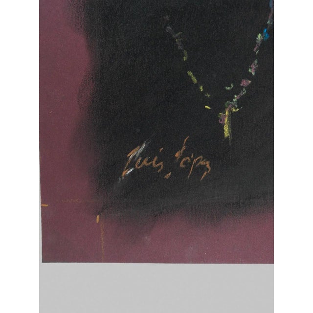 Late 20th century pastel on purple paper portrait in candlelight painting. Signed Luis Lopez lower left corner. Unframed.