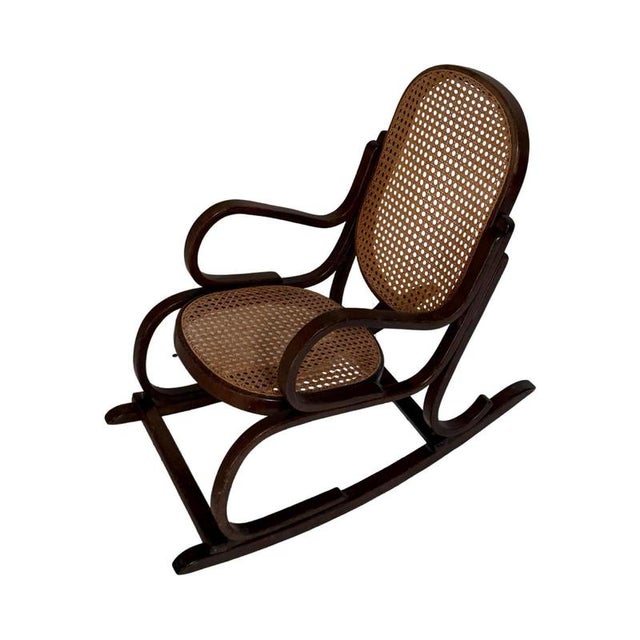 Wood Antique Bentwood Children's Rocking Chair with Wicker Seat For Sale - Image 7 of 7