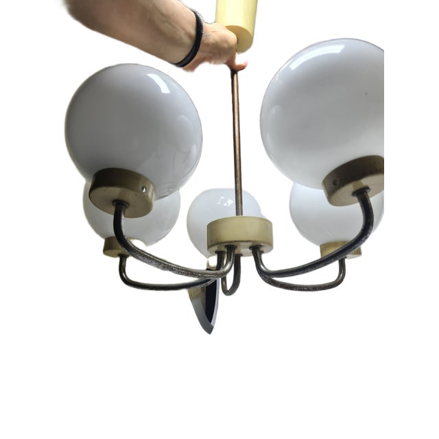 Vintage Pendant Light in Brass and Glass, Poland, 1970s For Sale - Image 9 of 10