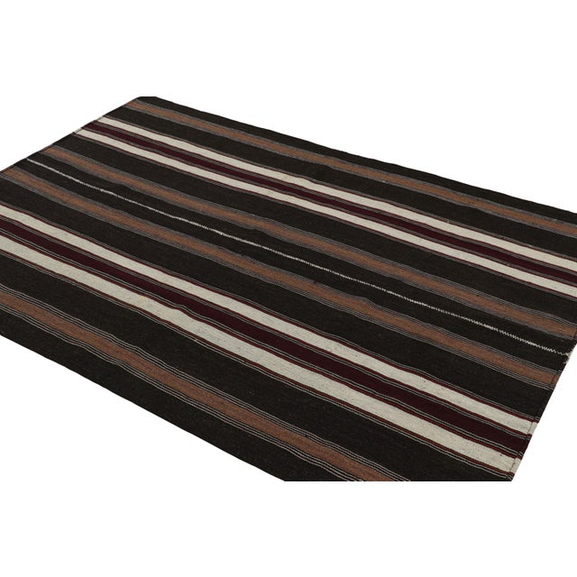 Rug & Kilim Vintage Turkish Kilim Rug in Brown, Black & White Stripes - Rug & Kilim For Sale - Image 4 of 7