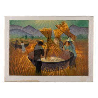 Louis Toffoli, Rice Pounders in Thailand, Lithograph For Sale